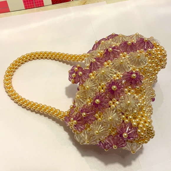 NEW Luxurious Faux Pearls &Rubies Mini Tote Clutch